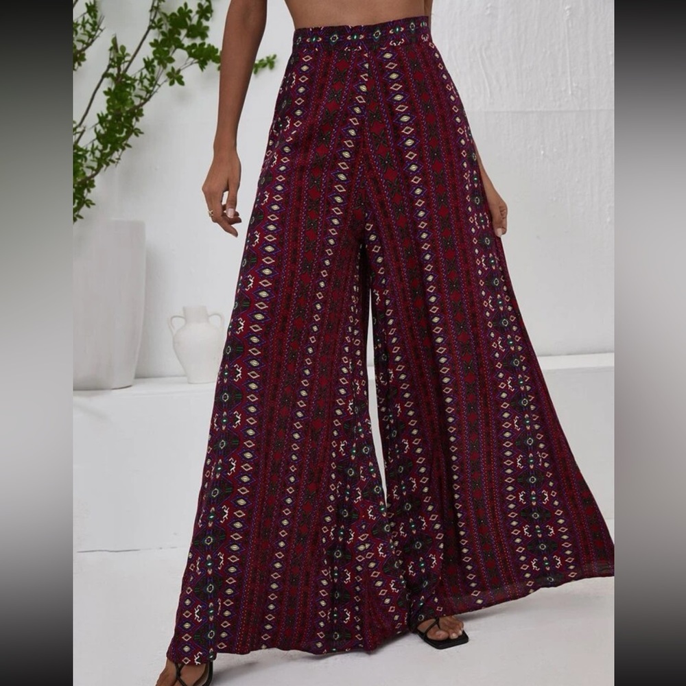 Boho High Waist Striped Tribal Print Wide Leg Pants